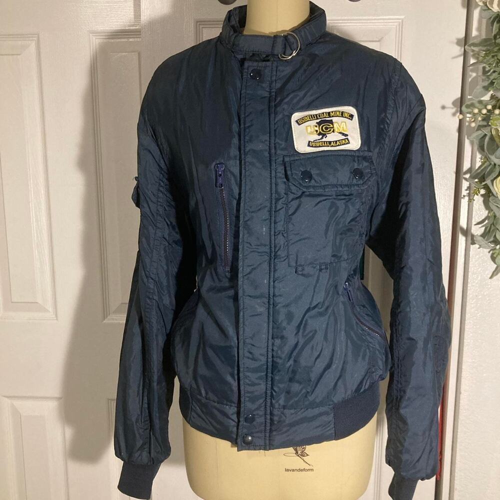 Blue and white vintage bomber jacket